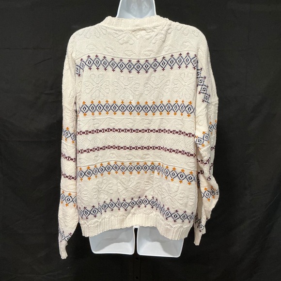 Arielle Cream Cable Knit Geometric Pattern Sweater Made in USA - Picture 4 of 7